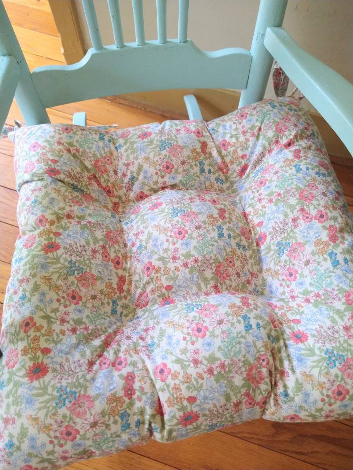 Floral Chair Pad Tufted Cushion Shabby Chic Seat Kids Room Etsy