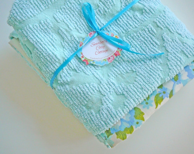 Chenille Baby Blanket Vintage Sheet Crib Blanket Turquoise Etsy
