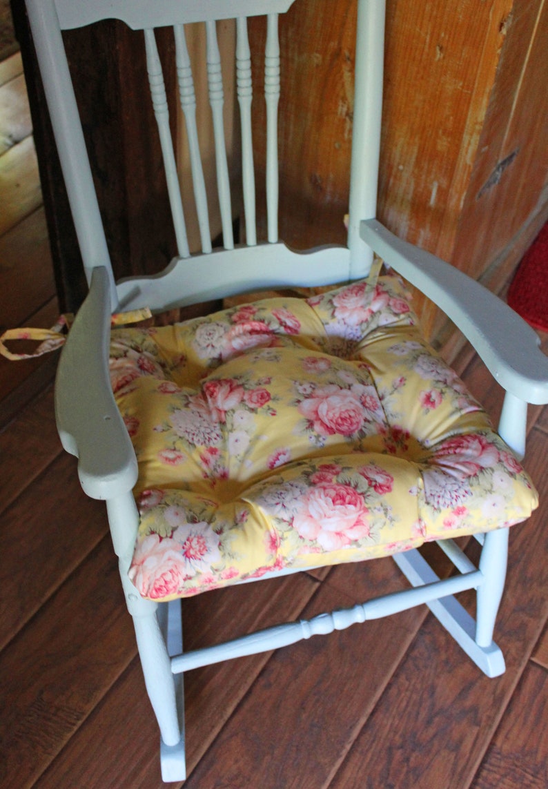 Yellow Floral Chair Cushion Tufted Seat Bottom With Ties Etsy UK