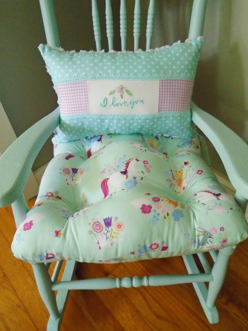 Kids Seat Cushion Chair Pad Unicorn Aqua Tufted Baby Etsy
