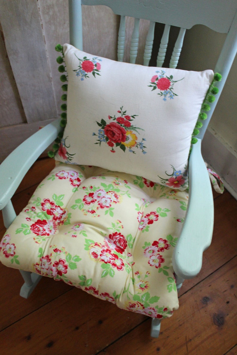 Floral Chair Pad Cream Tufted Custom Cushion with Ties 12 Etsy