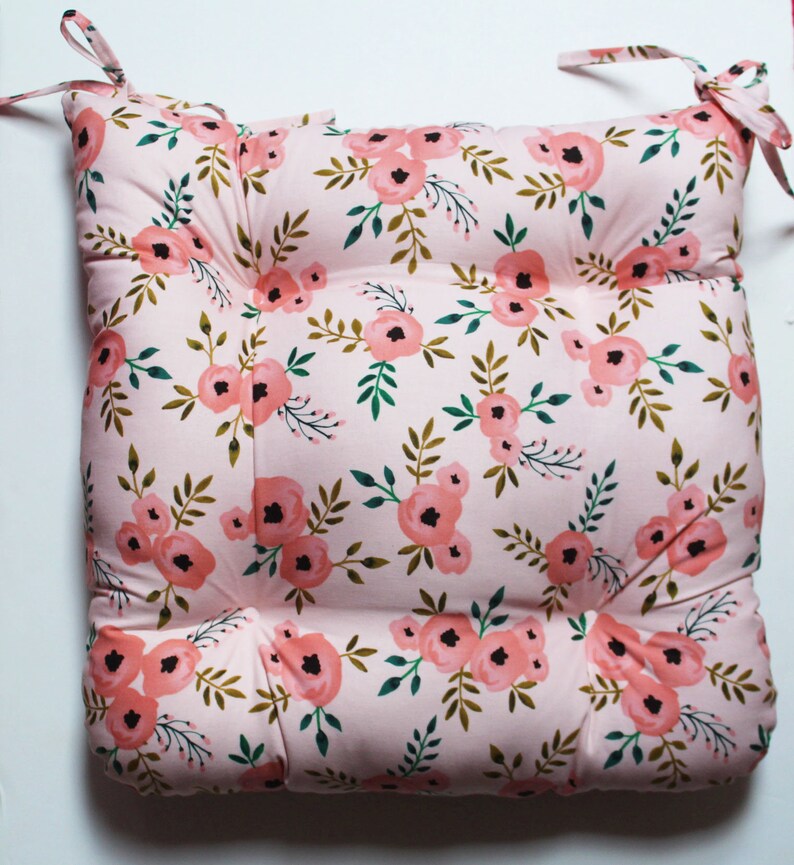 Pink Chair Cushion Tufted Pad Pastel Watercolor Floral Etsy Norway