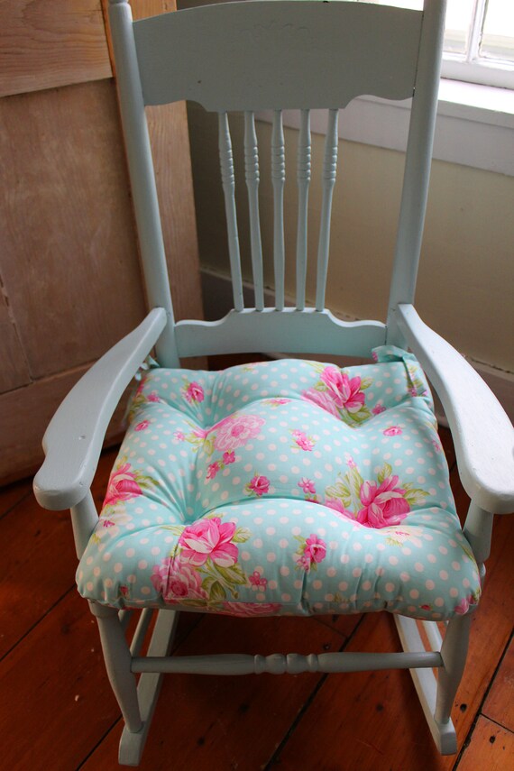 Aqua Chair Pad Cute Girly Floral Seat Kids Room Rocking Chair Shabby