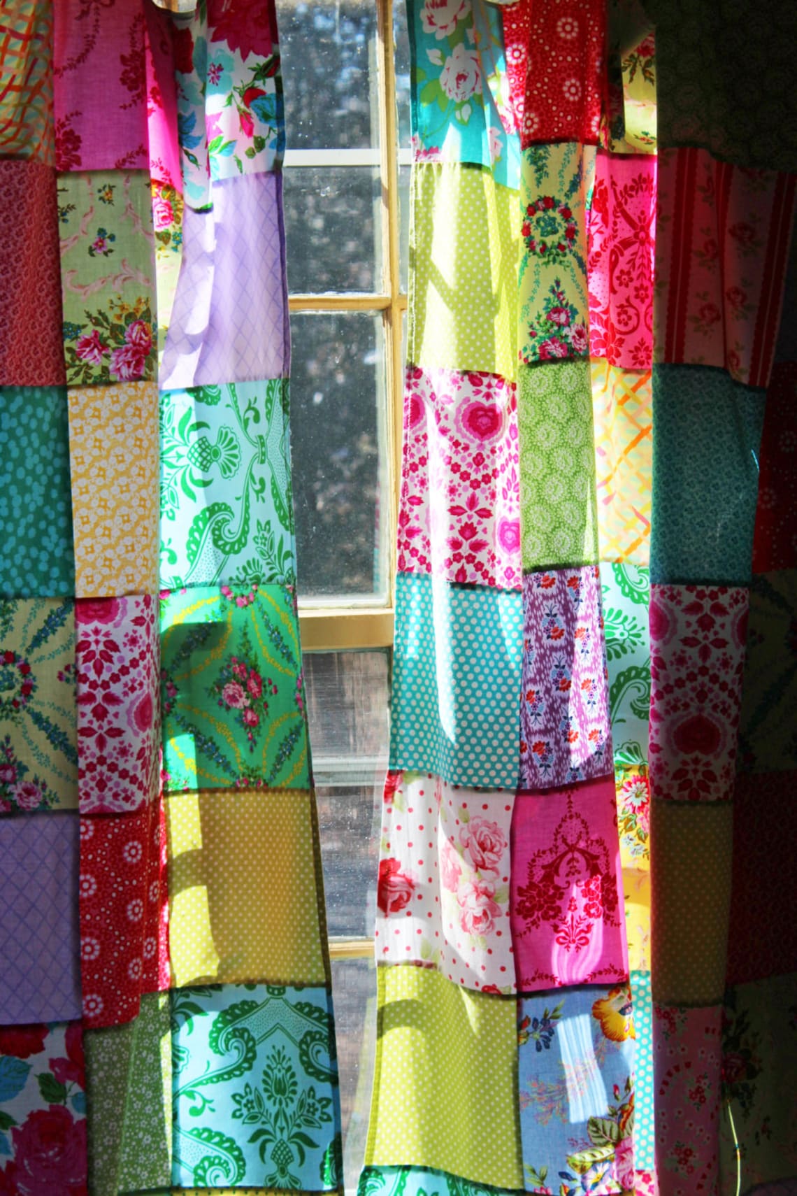 Patchwork Curtains Set of 2 Panels Boho Window Treatment Etsy