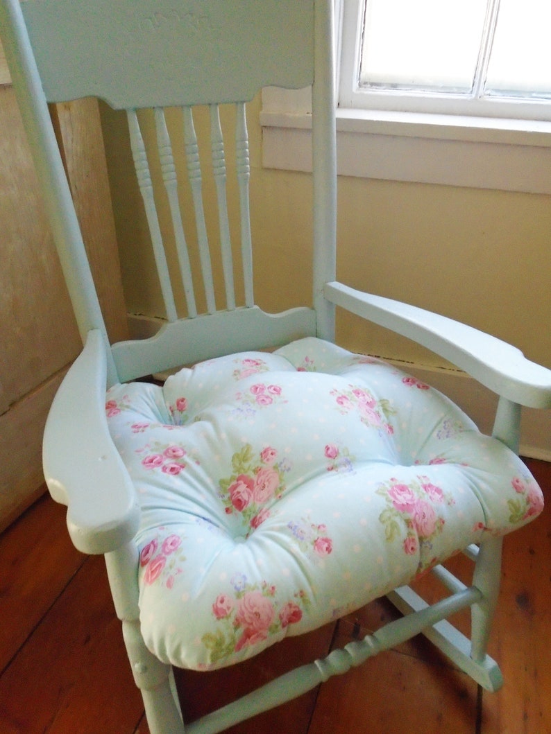 Aqua Chair Pad Tufted Cushion with Ties Shabby Chic Floral Etsy