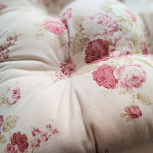 Floral Chair Pad, Tufted Cushion, Shabby Chic, Rose Seat Kids Rocking Chair, 12, 14, 16, 18 Inch Bedroom, Nursery Decor, Ivory, Off white