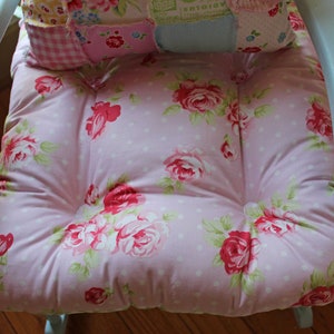 Rose Chair Cushion, Tufted Pad, Pink, Floral, Green Gingham, Reversible, Shabby Chic, Custom Seat, Rocking Chair 12, 14, 16, OR 18 Inch