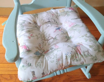 Nursery Rhyme Chair Pad, Tufted Cushion, Seat Kids Room, Fairy Tale, Rocking Chair, 12 or 14 inch, Bedroom, Baby Nursery Decor