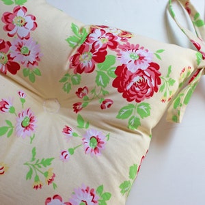 Cream Rose Tufted Seat Cushion, Shabby Cottage Chic, 12 inch