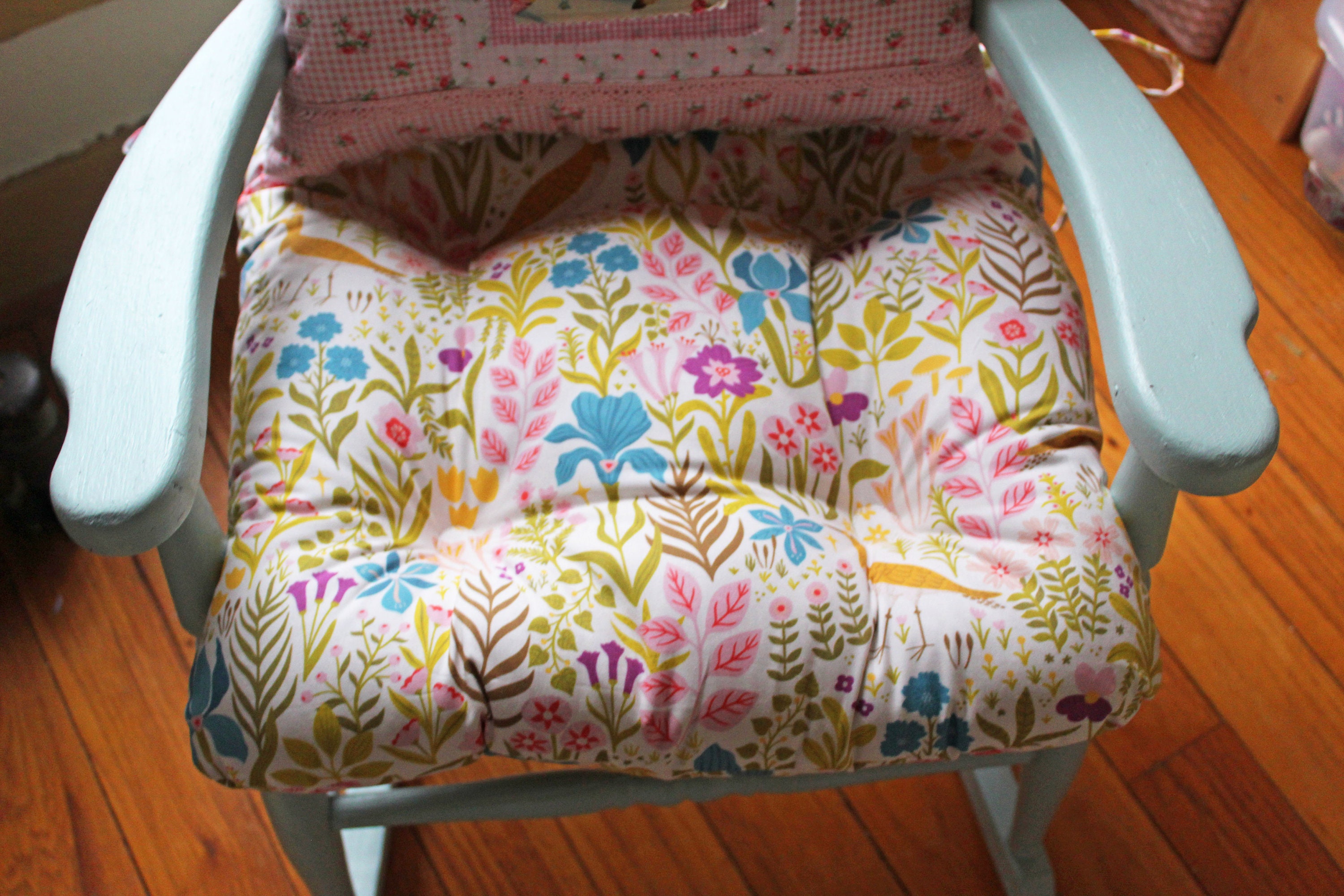 Floral Chair Cushion Tufted Pad Wildflower Fabric Cottage Etsy
