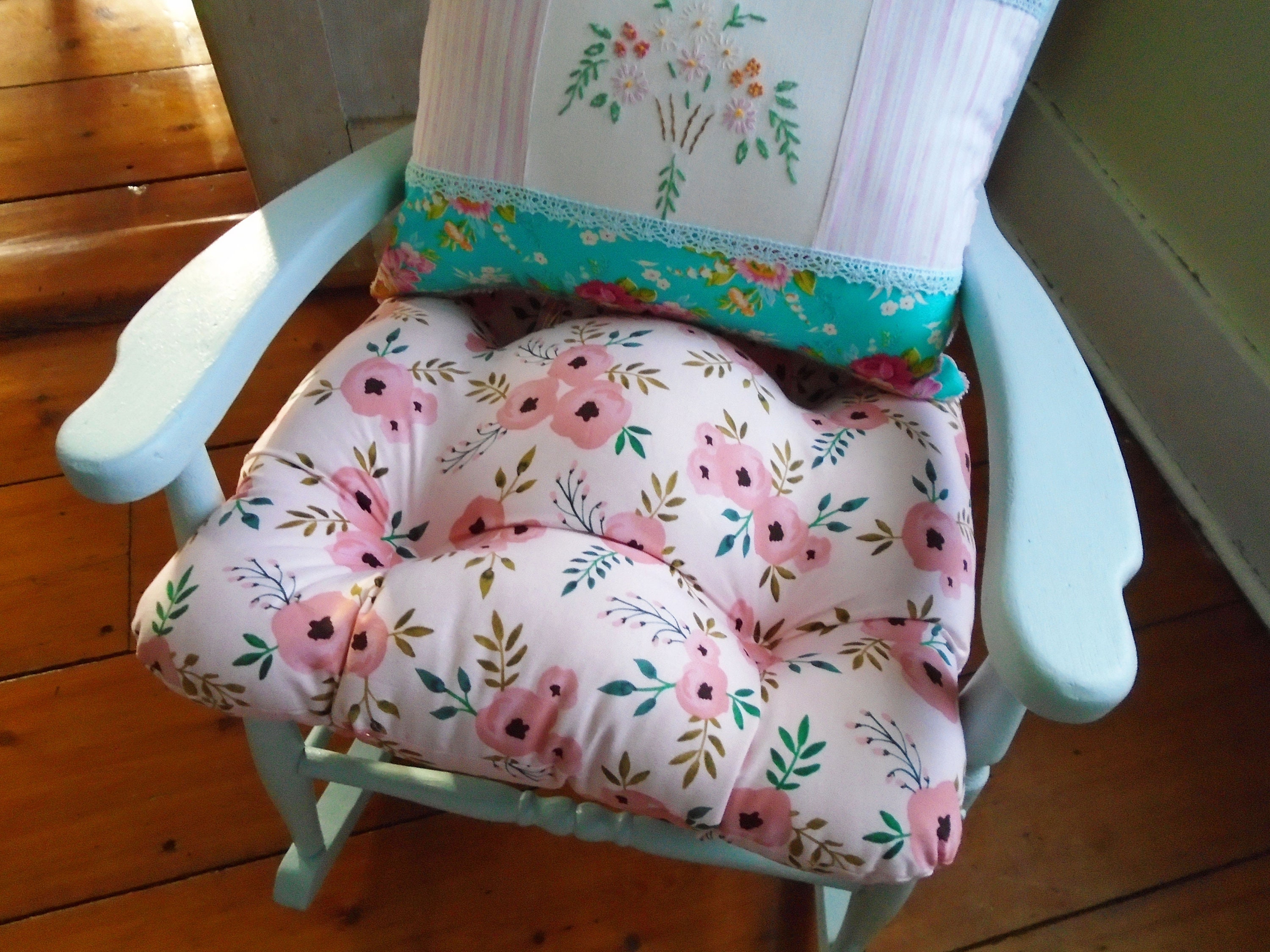 Pink Chair Cushion Tufted Pad Pastel Watercolor Floral Etsy Norway