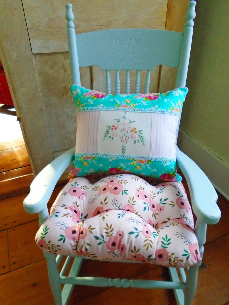 Pink Chair Cushion Tufted Pad Pastel Watercolor Floral Etsy