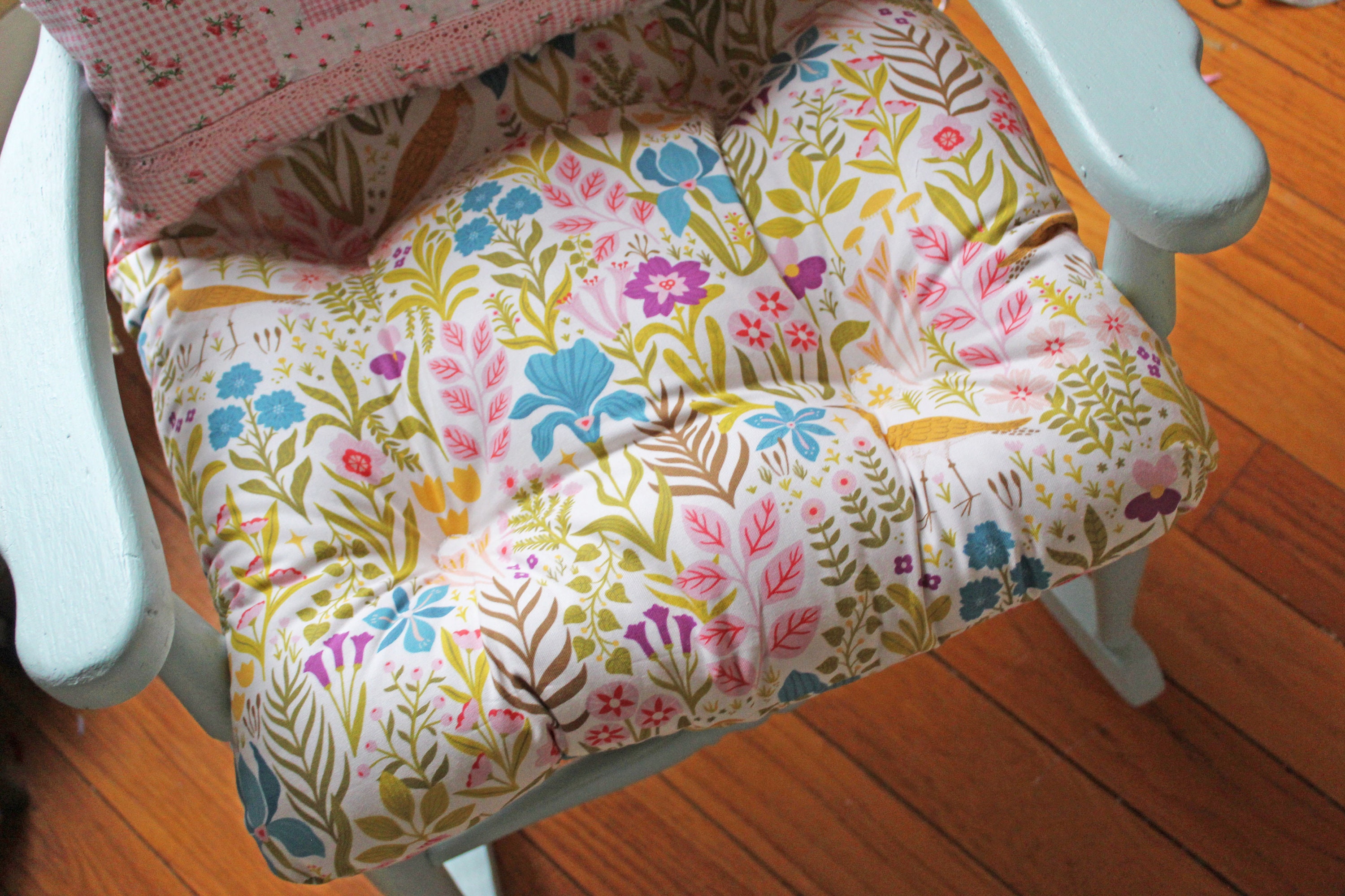 Floral Chair Cushion Tufted Pad Wildflower Fabric Cottage Etsy