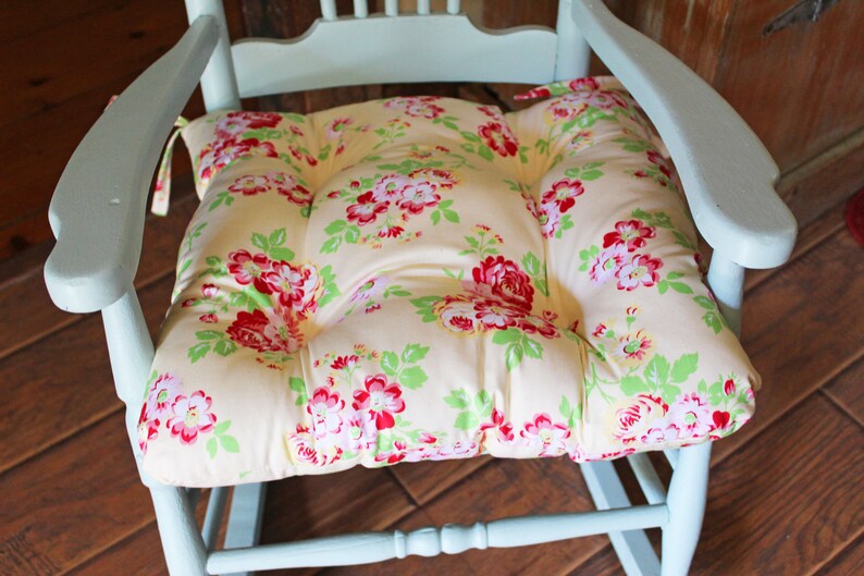 Floral Chair Pad Cream Tufted Cushion with Ties Shabby Chic Etsy