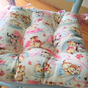 Kitten Chair Cushion, Tufted Pad, Kitty Cat, Custom, 12, 14, 16, 18 Inch Cushion, Seat Kids Rocking Chair, Nursery Decor