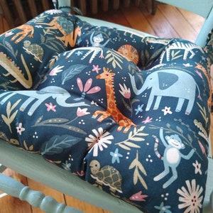 Kids Seat Cushion, Jungle, Chair Pad, Zoo, Classroom, Tufted, 10, 12, 14, 16 or 18 inch Boys, Baby, Elephant Rocking Chair, Nursery Decor