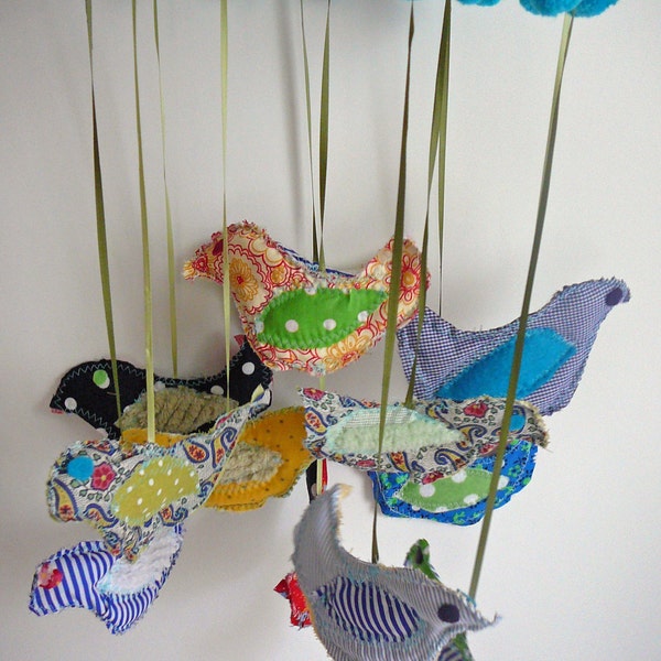 Little Birds Mobile Rustic Shabby Style Baby Toddler Child or Fabric Baby Mobile