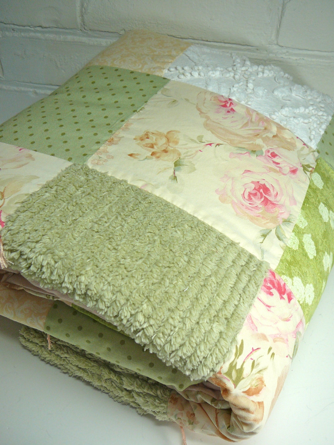 Chenille Baby Quilt Toddler Quilt Shabby Chic Quilt Patchwork Etsy