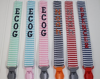 Personalized Pacifier Clips with plastic clip, Stripe Pacifier Clips - Mam Gumdrop Nuk Avent Soothie Binky Clips, Pacifier Strap