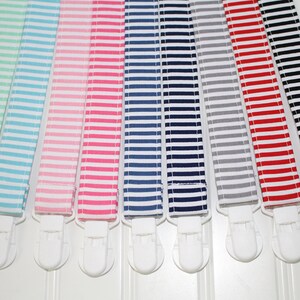 Striped Pacifier Clips with plastic clip, Small Stripe Pacifier Clips, Mam Gumdrop Nuk Avent Soothie Binky Clips, Pacifier Strap Paci Holder