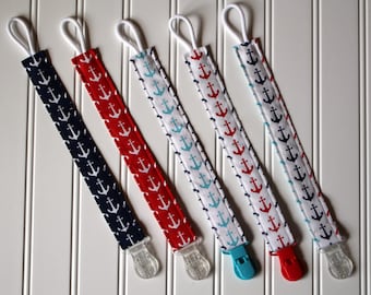 Personalized Soothie Pacifier Clip with plastic clip - Anchors Pacifier Clip - Nautical Clip - Universal, Soothie, Binky Clip