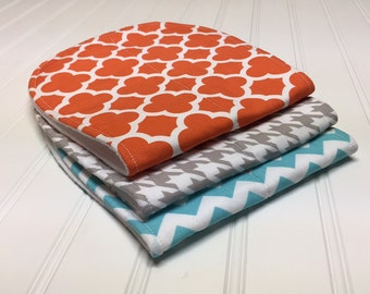 Boutique Baby Burp Cloths Aqua, Gray, Orange,  chevron, houndstooth, quatrefoil - Universal Burp Cloth, baby burp rags, Set of 3