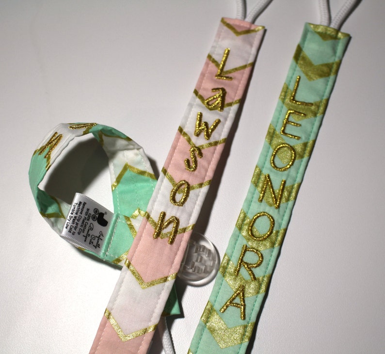 Personalized Pacifier Girl Clip with plastic clip, Michael Miller Glitz Pacifier Clips Mam Gumdrop Nuk Avent Soothie Binky Clips image 3
