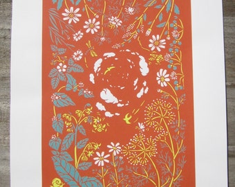 Screen Print UNFRAMED, Limited Edition, Eco-friendly Paper: 'My Summer Garden'
