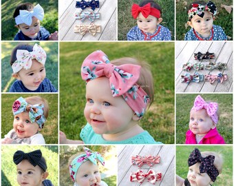 Baby head wrap, baby bow headbands, 16 colors, 1st birthday, infant headbands, big bows, polka dot headband, floral bow, easter headband