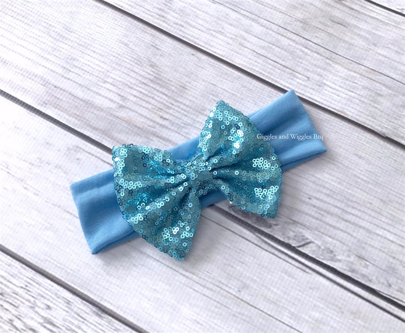 infant headband baby girl headband sparkle bow infant head wrap 1st birthday Baby headbands baby bows blue bow headband