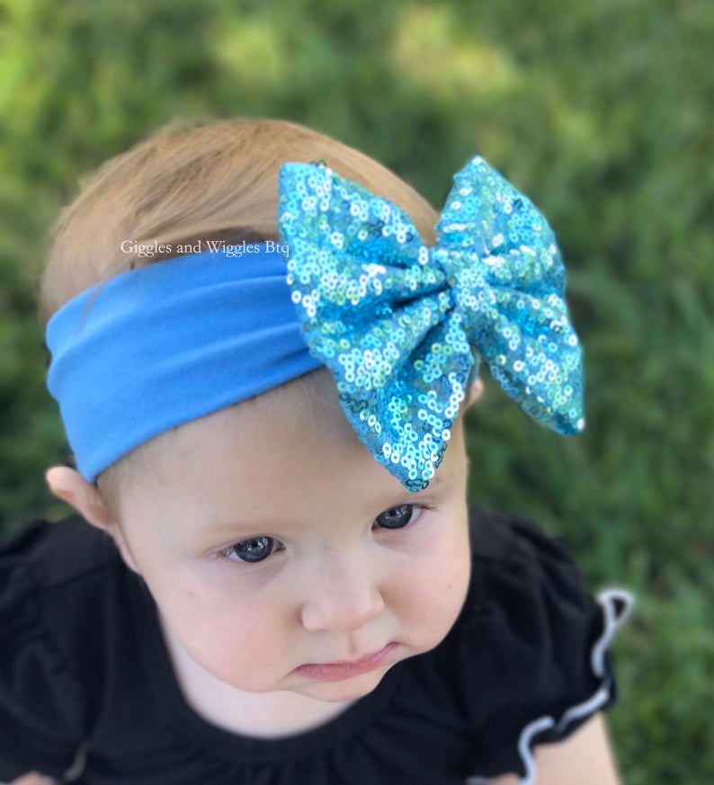 infant headband baby girl headband sparkle bow infant head wrap 1st birthday Baby headbands baby bows blue bow headband