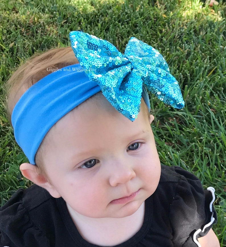 infant headband baby girl headband sparkle bow infant head wrap 1st birthday Baby headbands baby bows blue bow headband