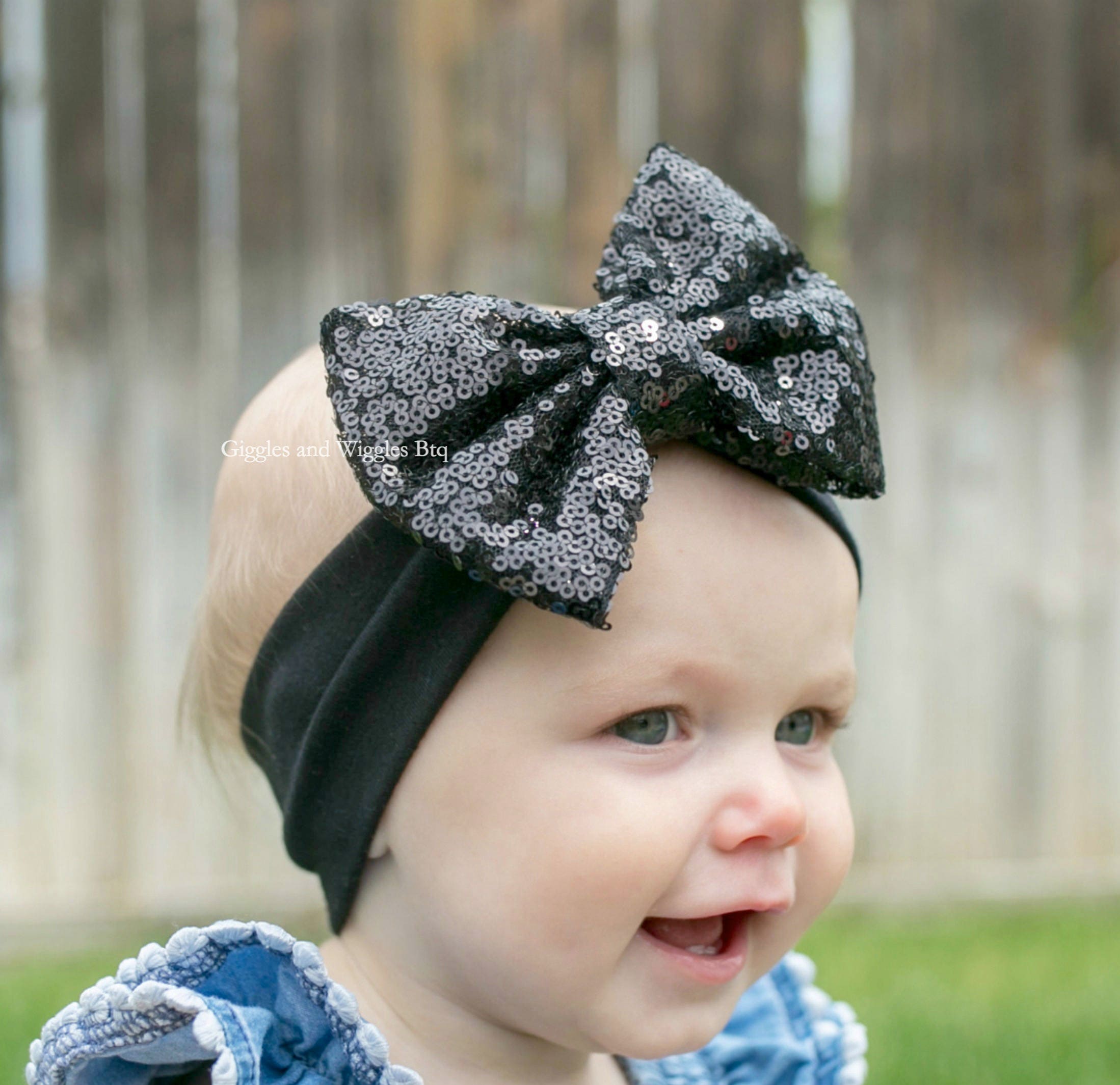 Baby headbands black sequin bow infant headbands black bow Etsy