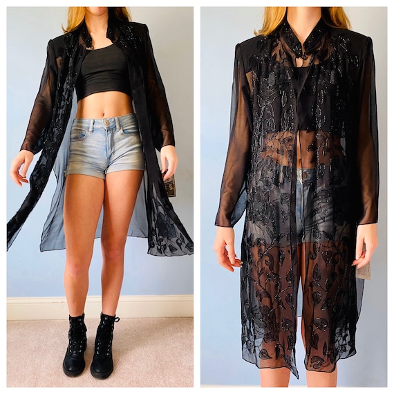 NWT Vintage 80s black sheer tunic dress / beach co