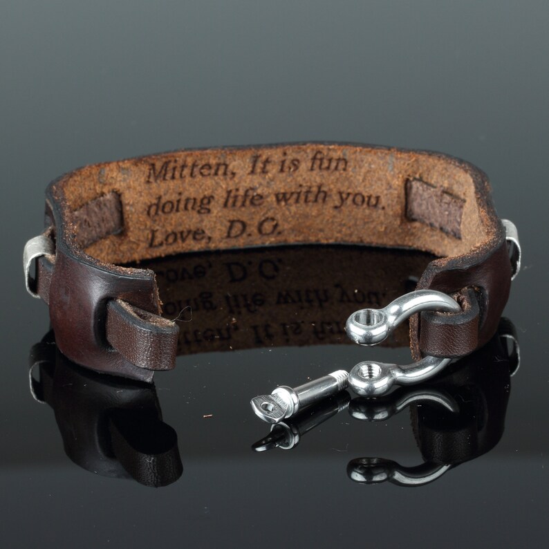 Custom Men's Leather Bracelet for Him Black Leather Cuff Etsy