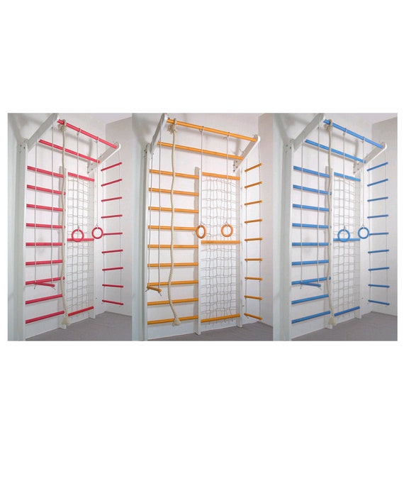 Swedish Ladder Wall Bars Wooden Set Sports Corner Grid Mesh Etsy