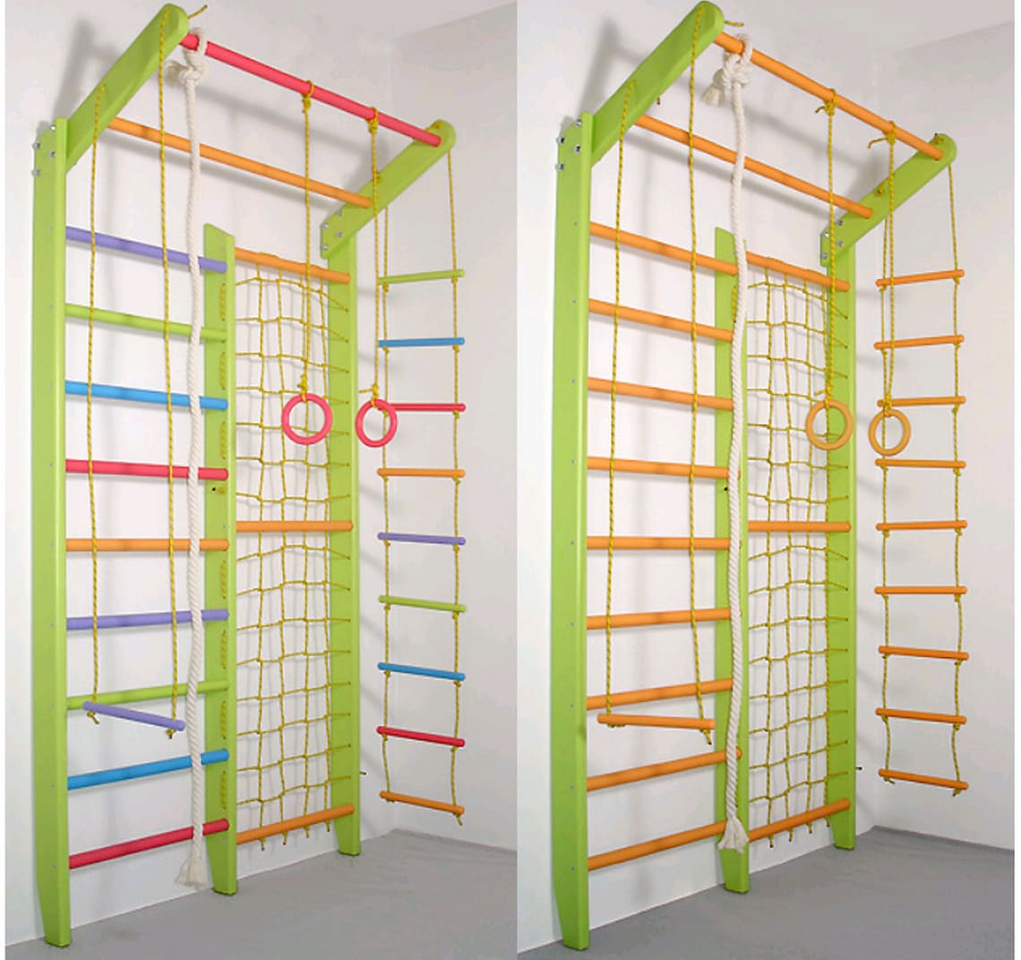 Swedish Ladder wall bars Wooden Set Sports corner grid mesh Etsy