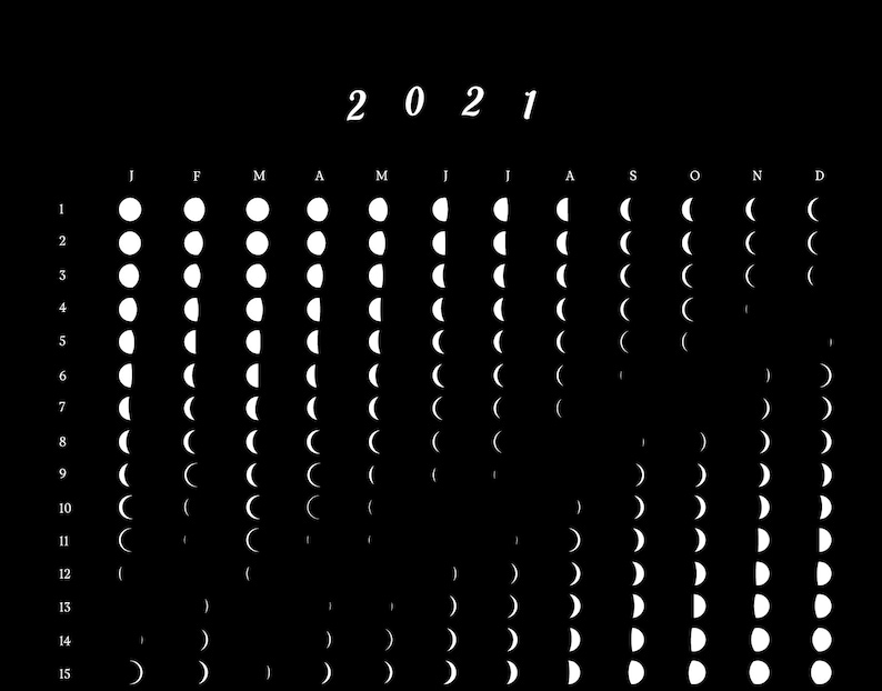 2021 Moon Phase Calendar Lunar Calendar Moon Phase Poster ...