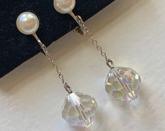 Vintage Pearl & Crystal Dangle Earrings