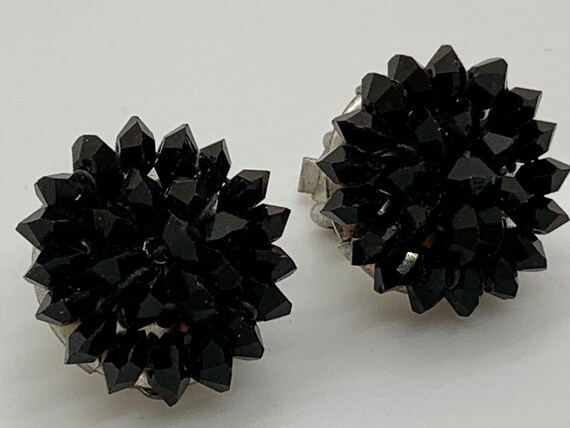 Vintage Beaded Earrings in Black, 1950s - image 2