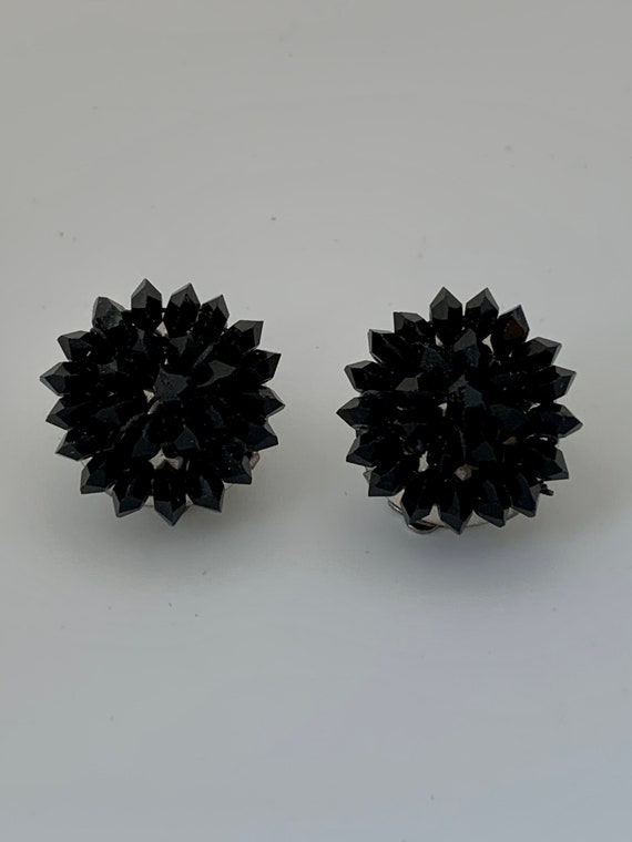 Vintage Beaded Earrings in Black, 1950s - image 4