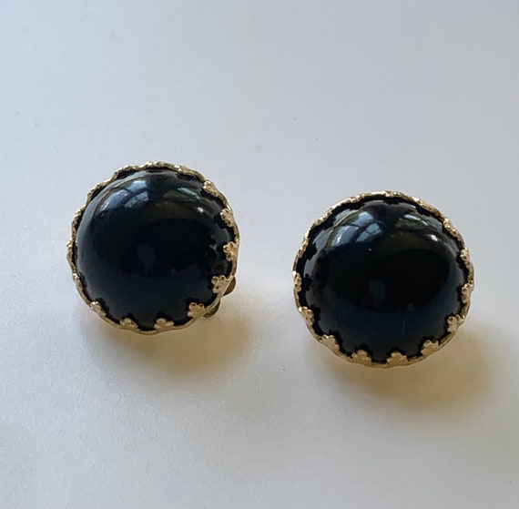 Vintage Black Circular Earrings, Made in Japan - image 2