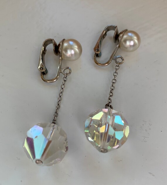 Vintage Pearl & Crystal Dangle Earrings - image 4