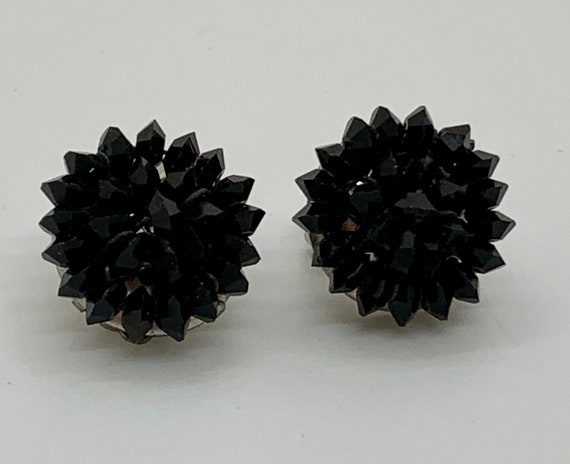 Vintage Beaded Earrings in Black, 1950s - image 1