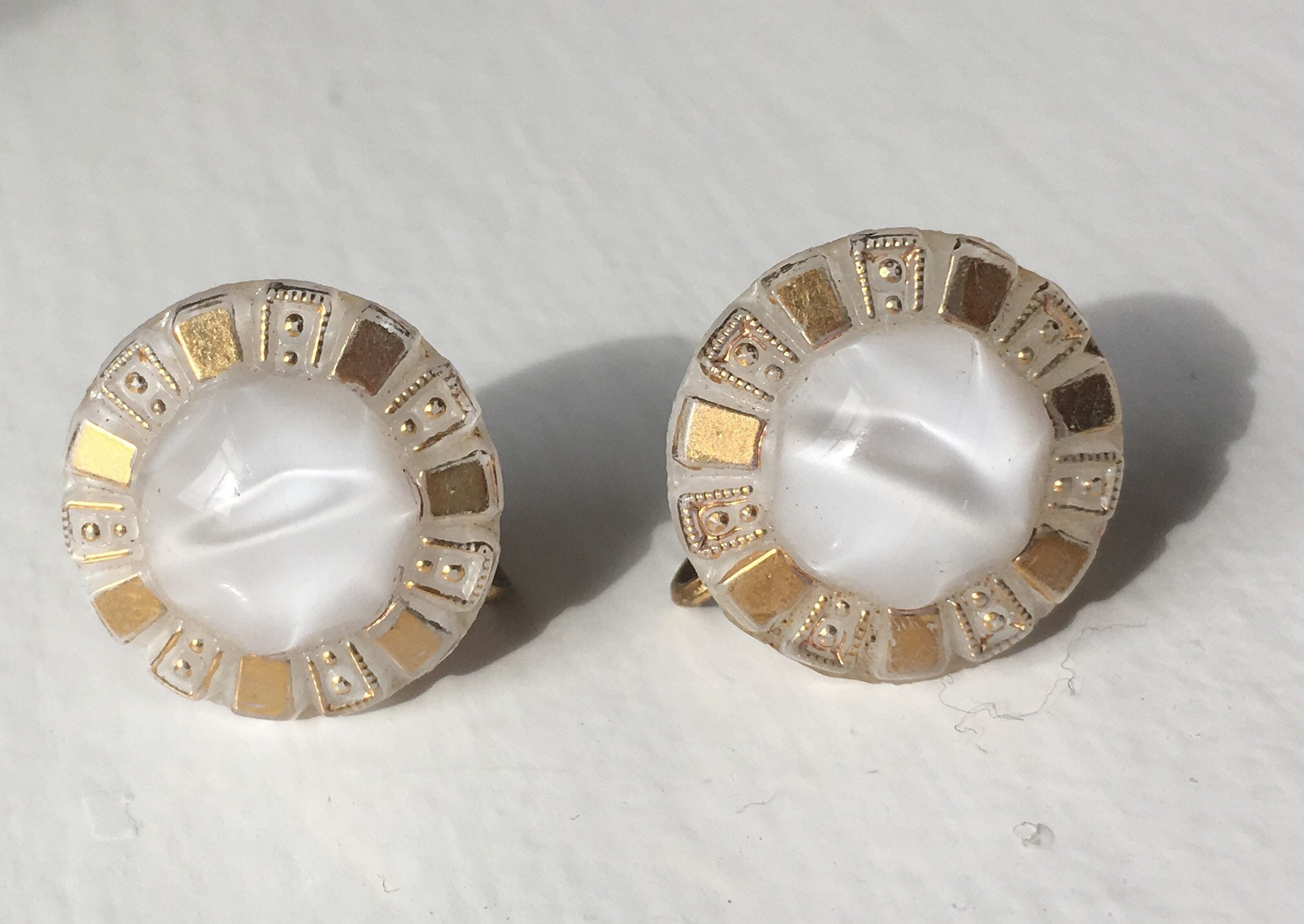 Vintage White & Gold Button Earrings | Etsy