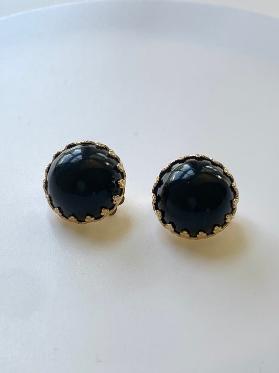 Vintage Black Circular Earrings, Made in Japan - image 1