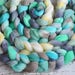Rambouillet 'Gelato' 4 oz mint spinning fiber, aqua hand dyed roving, gray wool roving by the pound, Created by Elsie B cream combed top