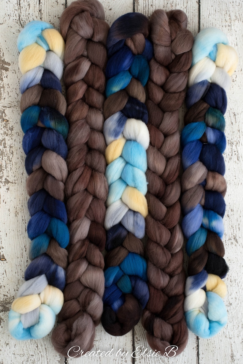 Organic Polwarth /'Sea Storm/' 4 oz blue spinning fiber hand dyed roving brown wool roving for spinning CreatedbyElsieB combed top