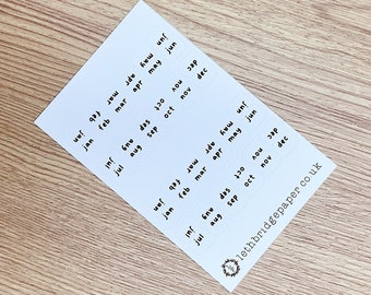 Mini Handwriting Monthly Planner Tab stickers; Planner Top Tabs; Index Tabs; Planner Stickers; Hobonichi Stickers; Calendar Tabs