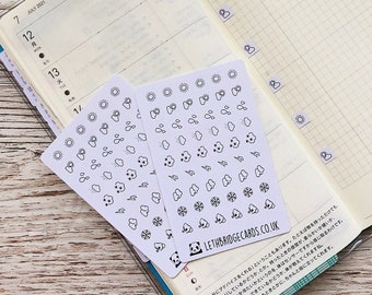 Weather mini Icon Stickers; Hobonichi Stickers; Square stickers; Planner stickers; Sun Stickers; Rain Stickers; Cloud Stickers